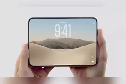 The iPhone Duo held open in both hands, showing the full 7.6-inch inner display
